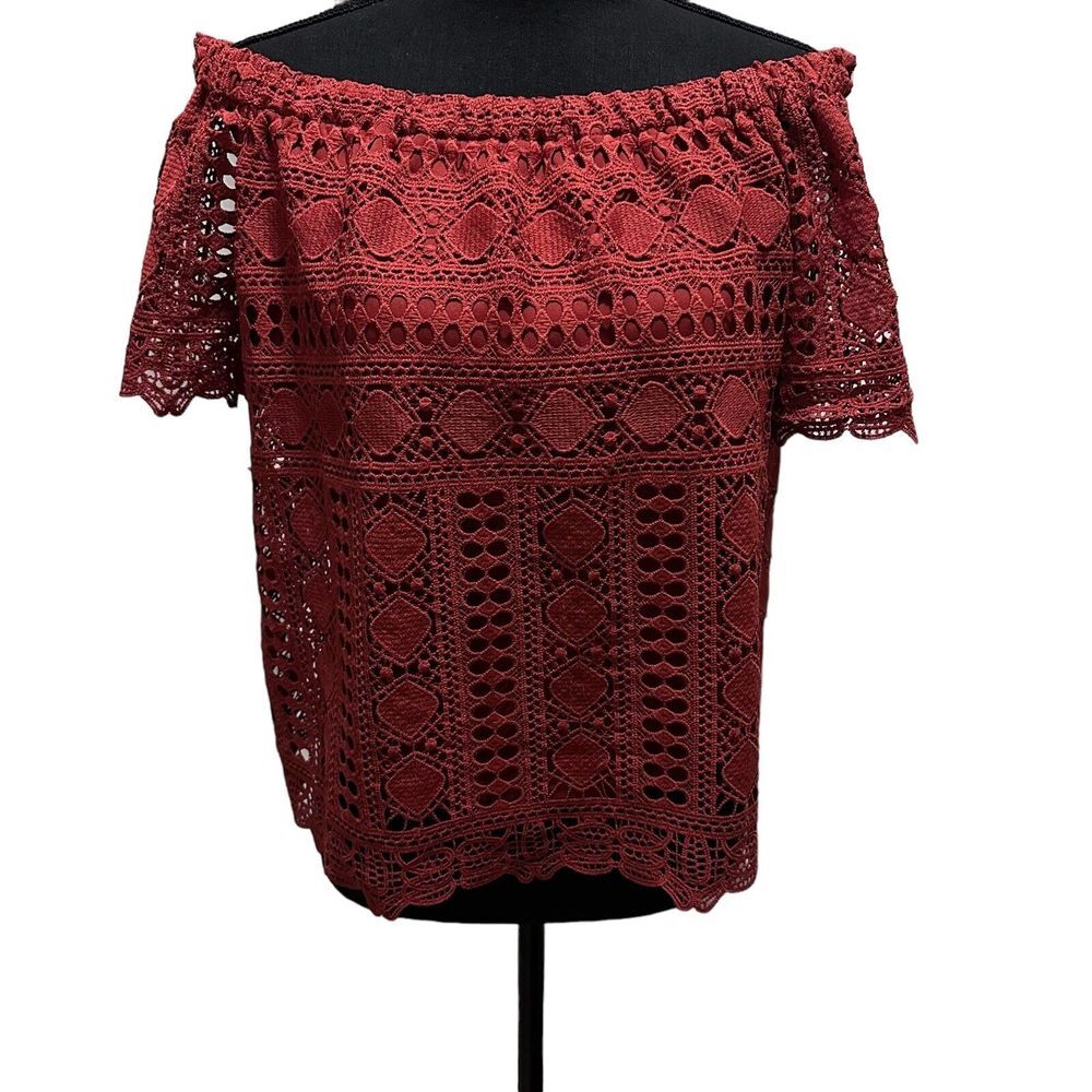Sunday In Brooklyn Womens Size Small Off-The-Shoulder Rust‎ Red Evie Crochet Top